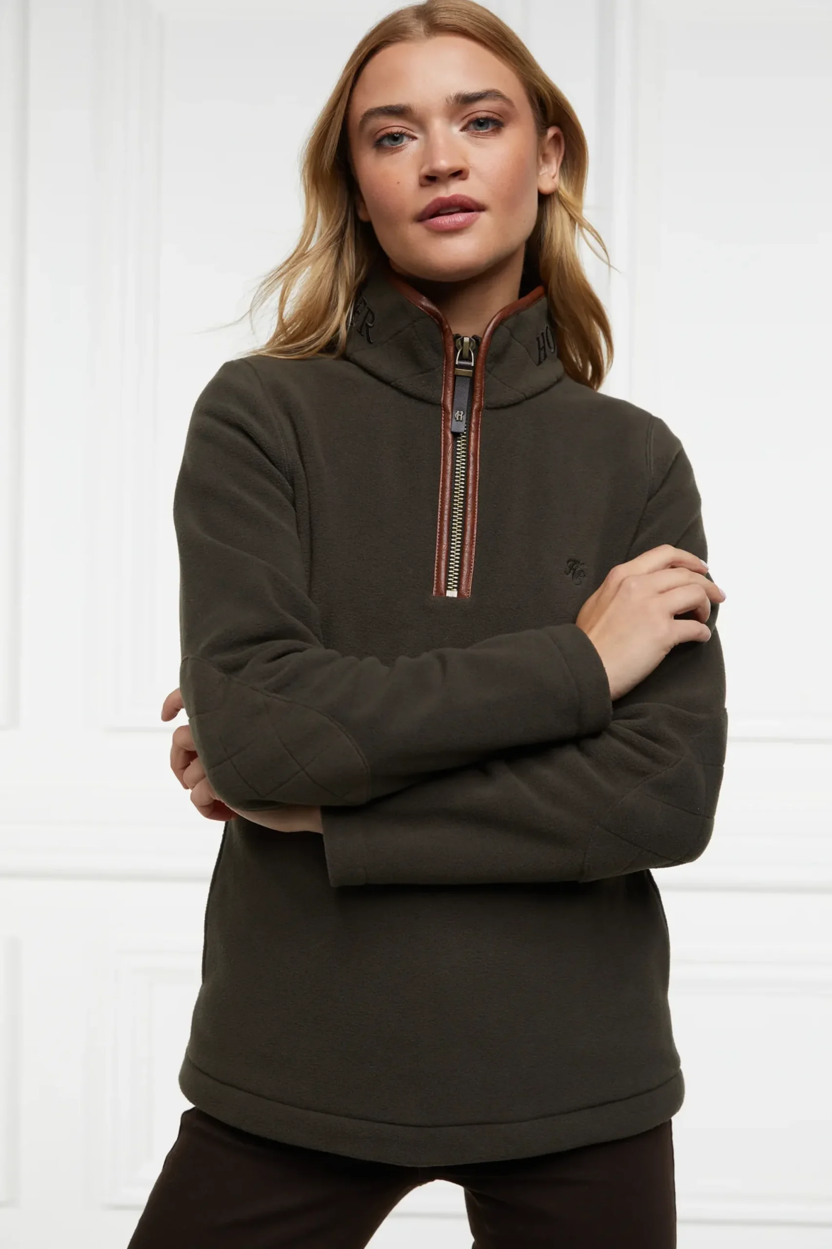 Holland Cooper Country Fleece Half Zip Khaki New