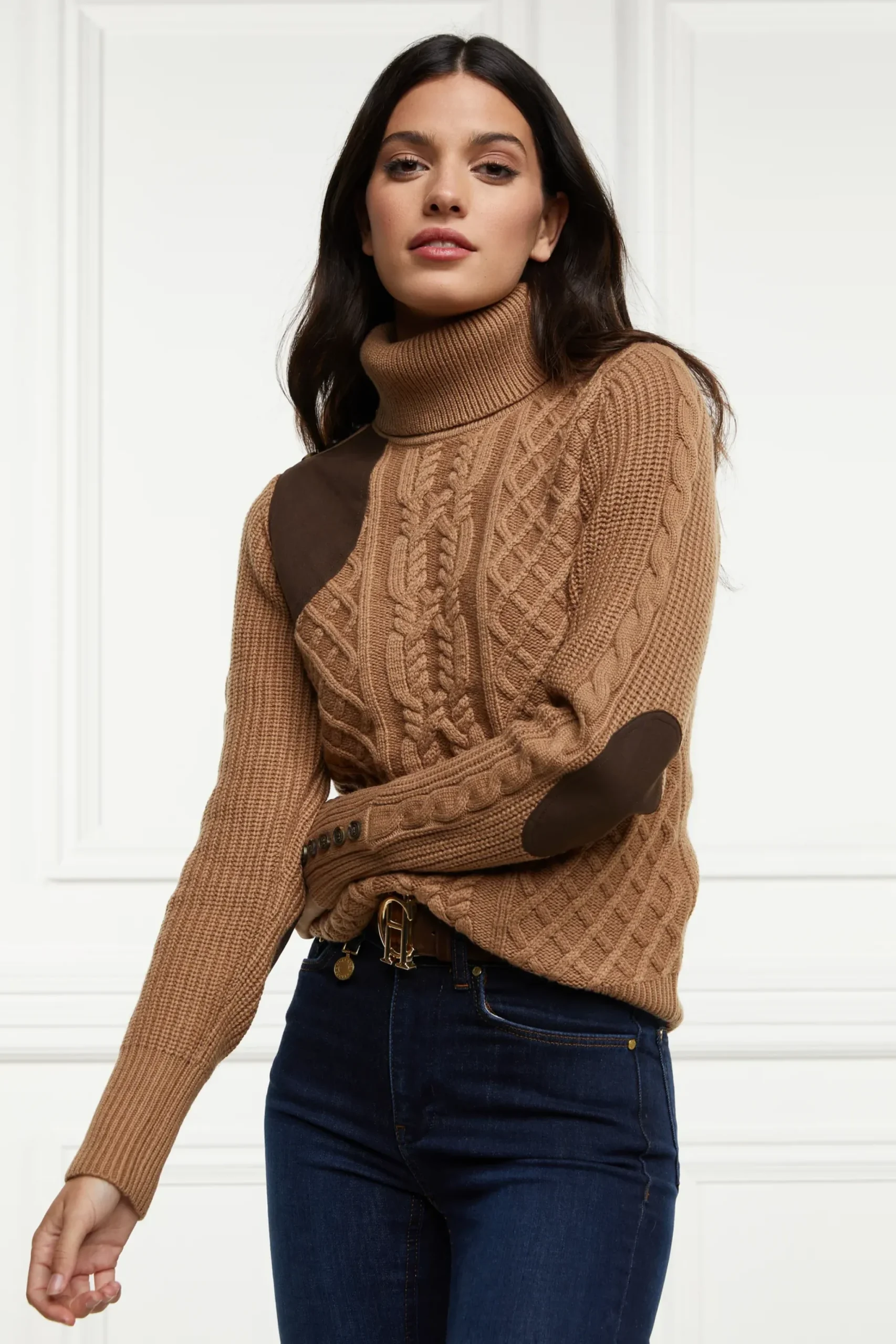 Holland Cooper Country Roll Neck Knit Caramel New