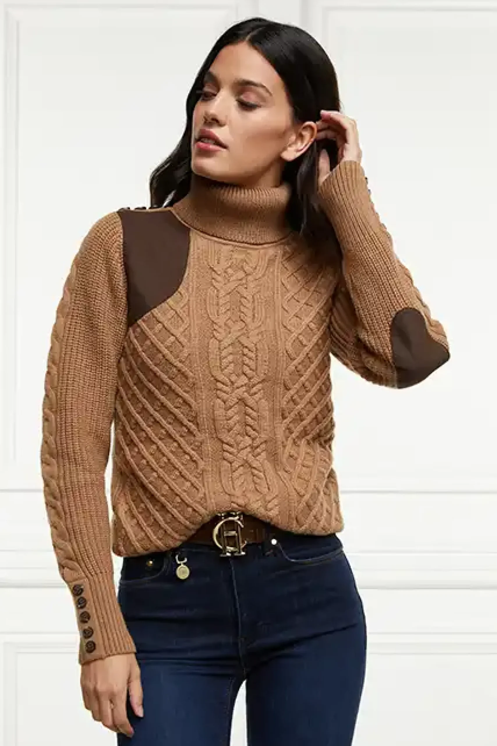 Holland Cooper Country Roll Neck Knit Caramel New