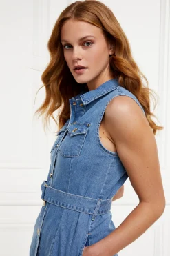 Holland Cooper Denim Sleeveless Shirt Dress Online
