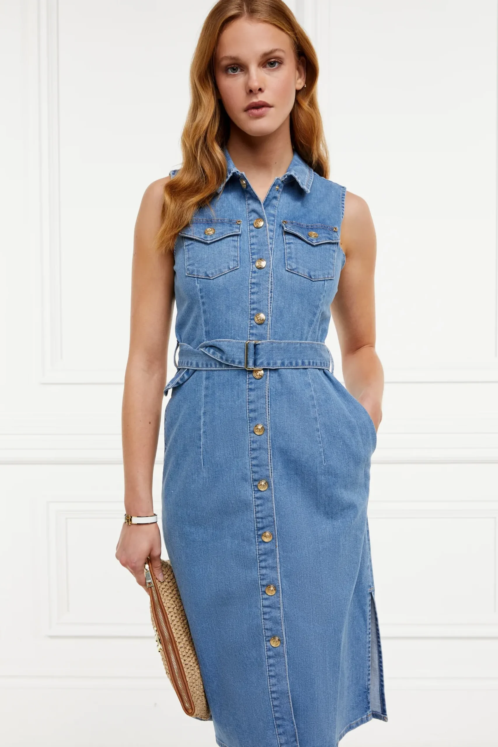 Holland Cooper Denim Sleeveless Shirt Dress Online