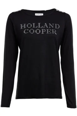 Holland Cooper Diamante Long Sleeve Crew Neck Tee Black Silver