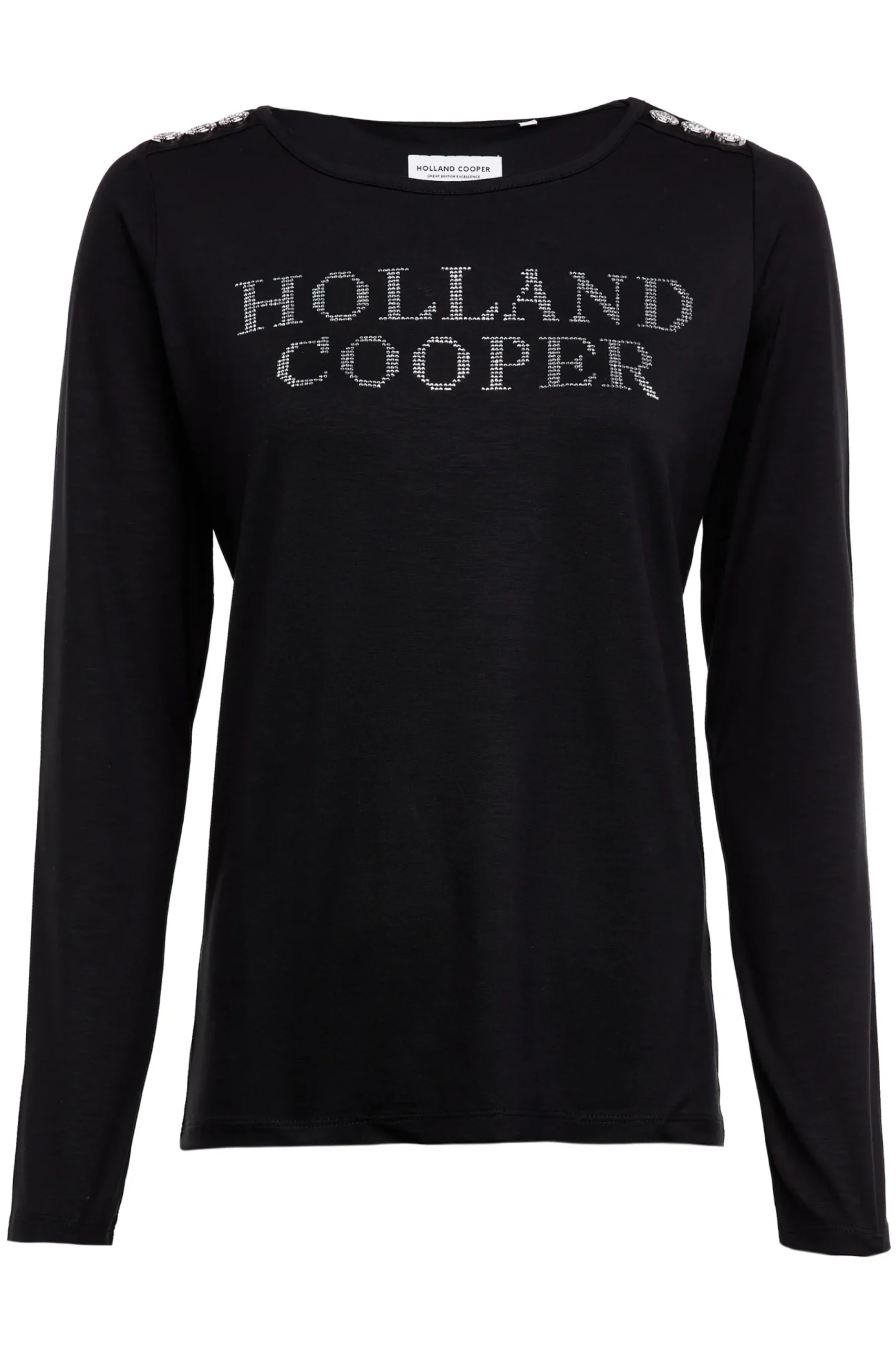 Holland Cooper Diamante Long Sleeve Crew Neck Tee Black Silver