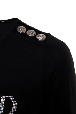 Holland Cooper Diamante Long Sleeve Crew Neck Tee Black Silver