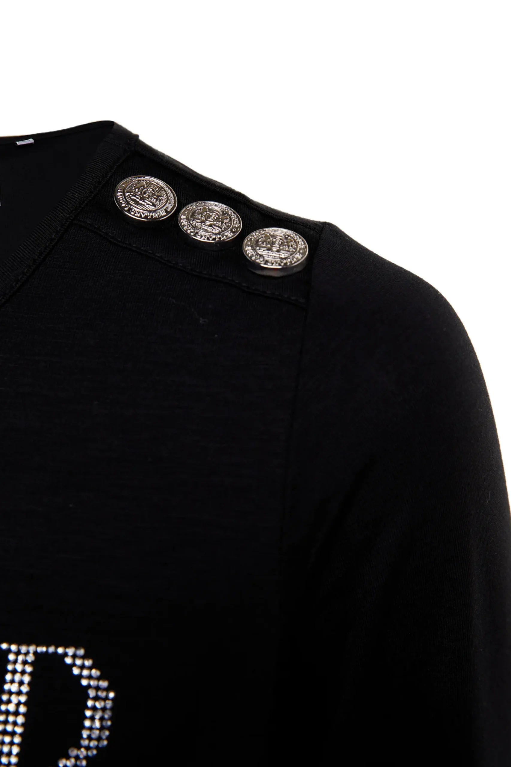 Holland Cooper Diamante Long Sleeve Crew Neck Tee Black Silver