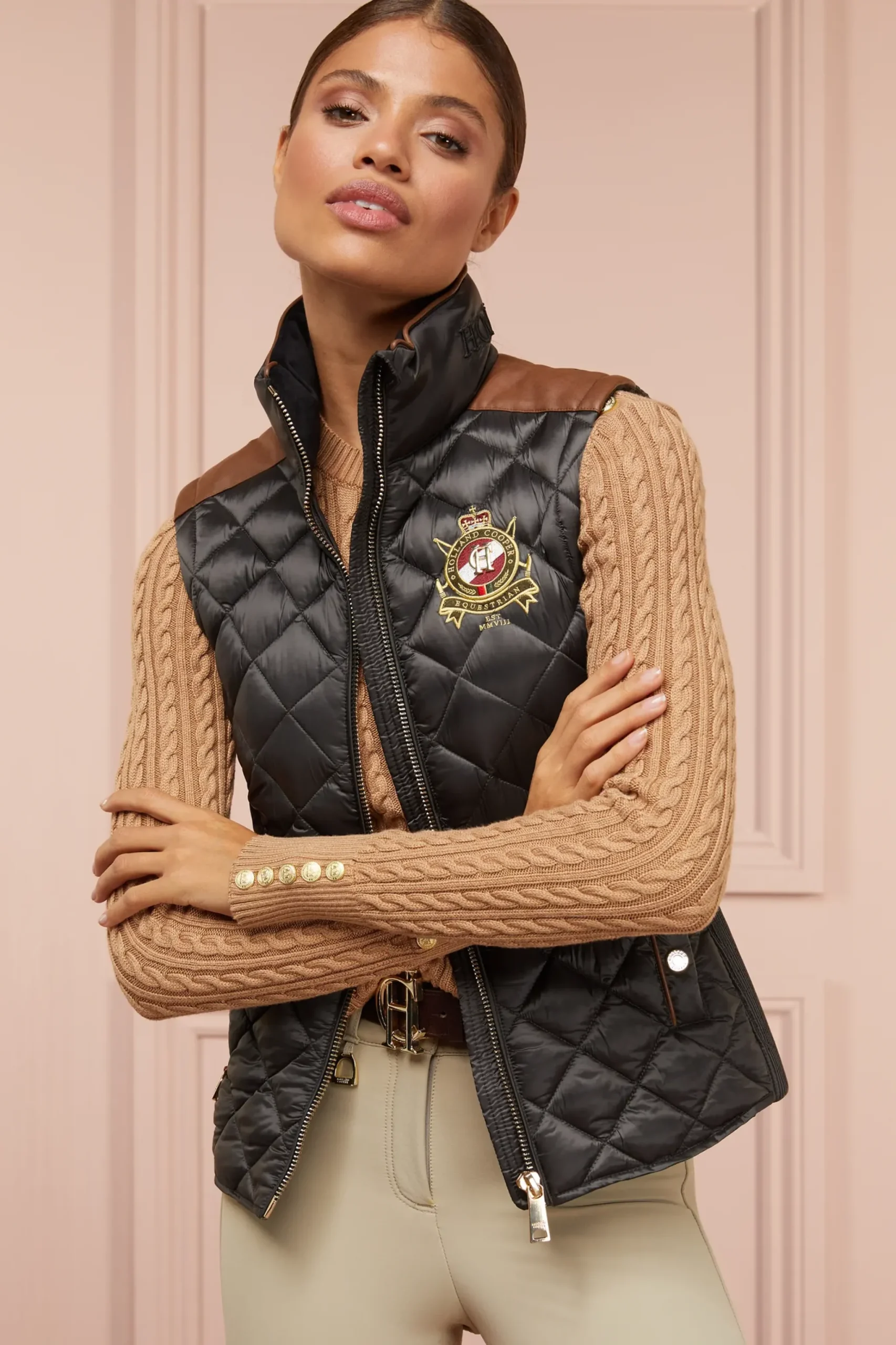Holland Cooper Diamond Quilt Classic Gilet Khaki Best