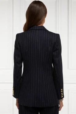 Holland Cooper Double Breasted Blazer Navy Chalk Pin Stripe Best
