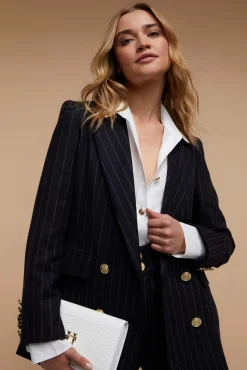 Holland Cooper Double Breasted Blazer Navy Chalk Pin Stripe Best