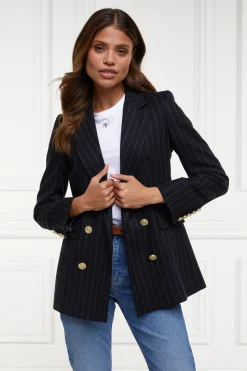 Holland Cooper Double Breasted Blazer Navy Chalk Pin Stripe Best