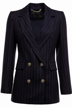 Holland Cooper Double Breasted Blazer Navy Chalk Pin Stripe Best