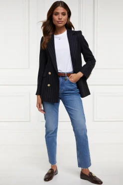 Holland Cooper Double Breasted Blazer Navy Chalk Pin Stripe Best