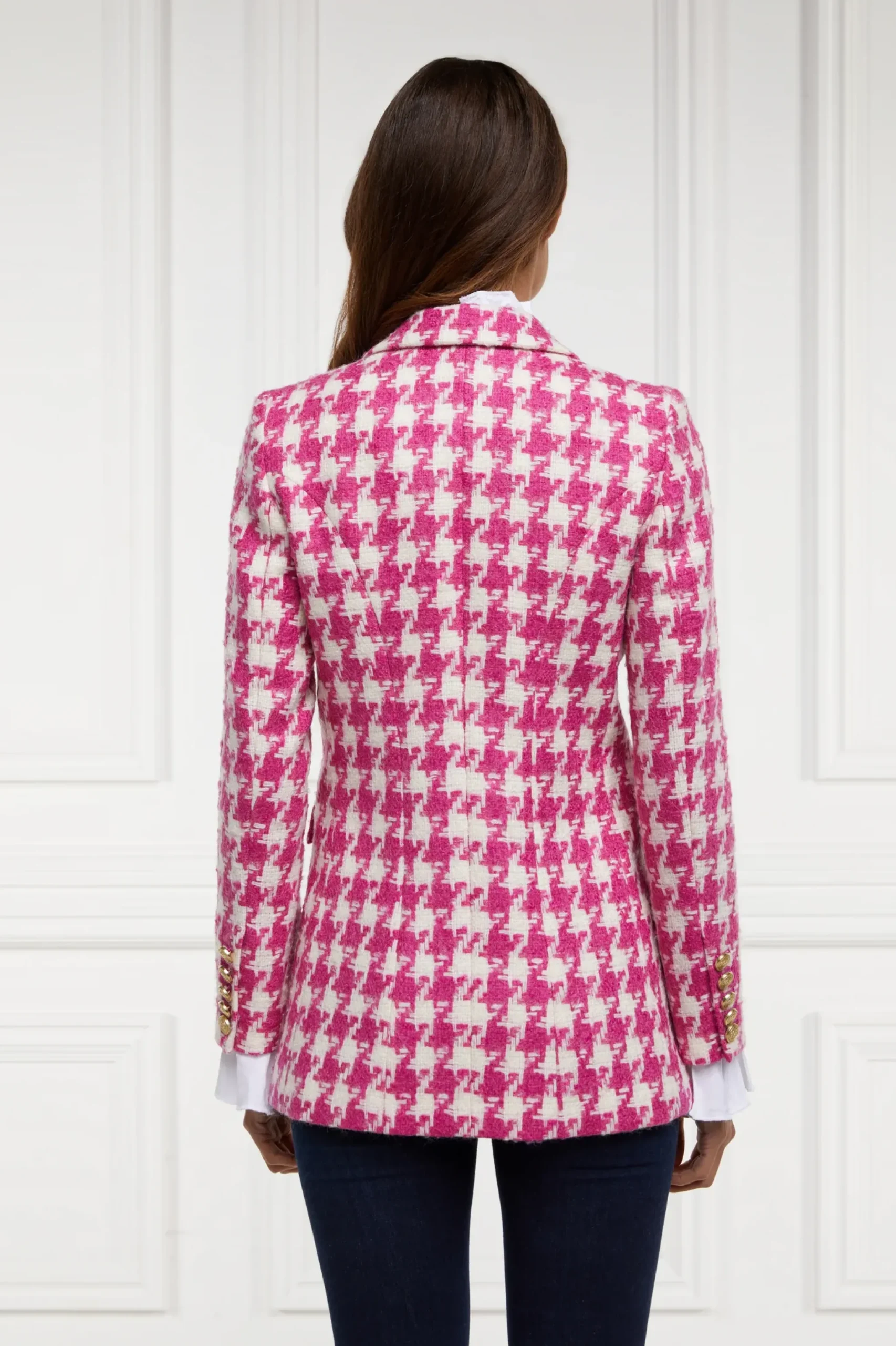 Holland Cooper Double Breasted Blazer Hot Pink Large Scale Houndstooth Discount