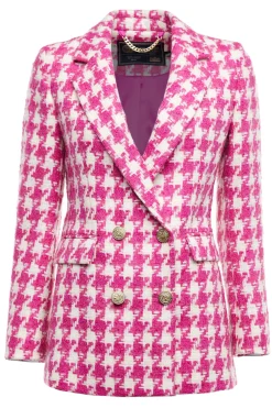 Holland Cooper Double Breasted Blazer Hot Pink Large Scale Houndstooth Discount