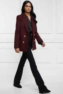 Holland Cooper Double Breasted Blazer Deep Red Houndstooth