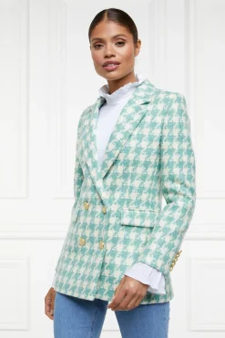 Holland Cooper Double Breasted Blazer Large Scale Teal Houndstooth Clearance