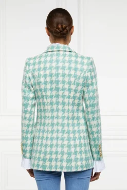 Holland Cooper Double Breasted Blazer Large Scale Teal Houndstooth Clearance