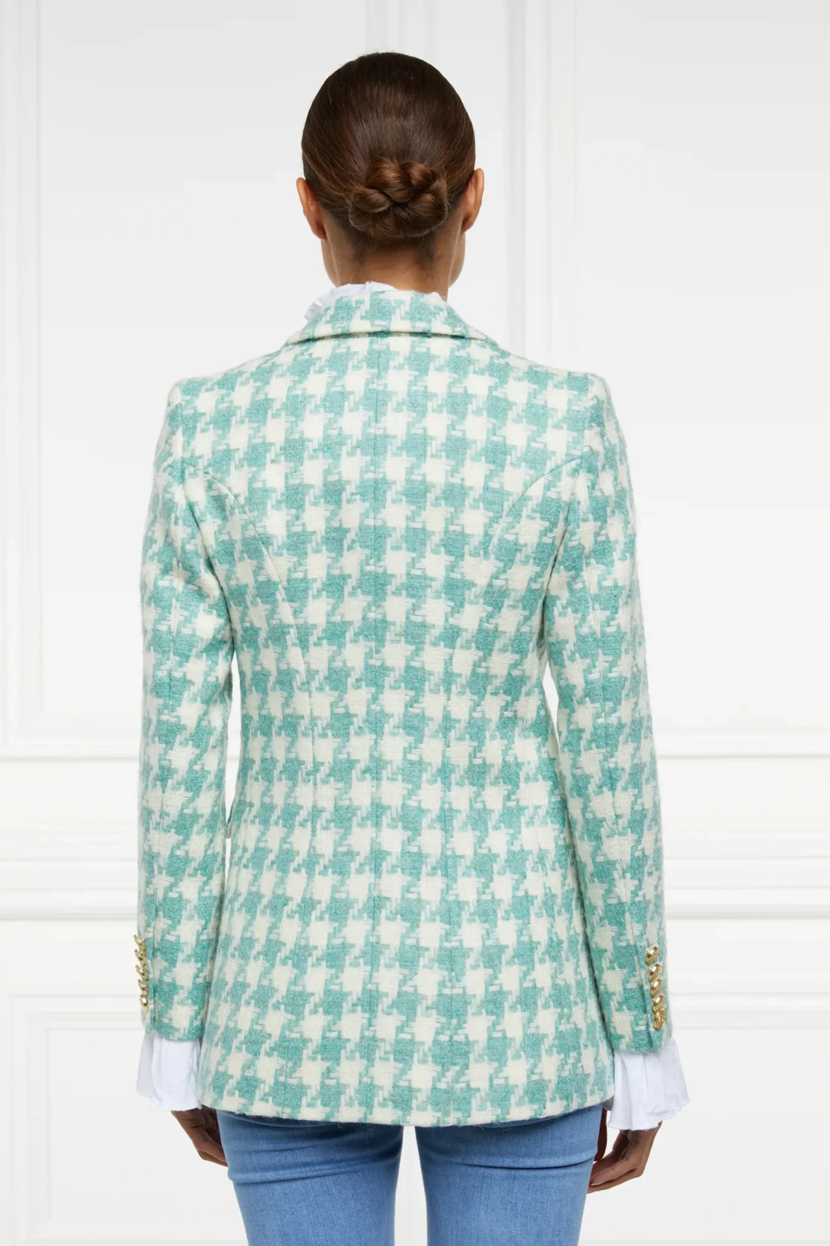 Holland Cooper Double Breasted Blazer Large Scale Teal Houndstooth Clearance