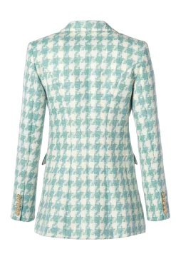 Holland Cooper Double Breasted Blazer Large Scale Teal Houndstooth Clearance