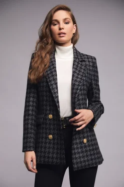 Holland Cooper Double Breasted Blazer Large Scale Charcoal Houndstooth Sale