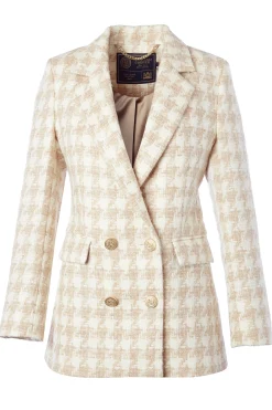 Holland Cooper Double Breasted Blazer Camel Houndstooth