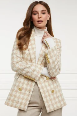 Holland Cooper Double Breasted Blazer Camel Houndstooth