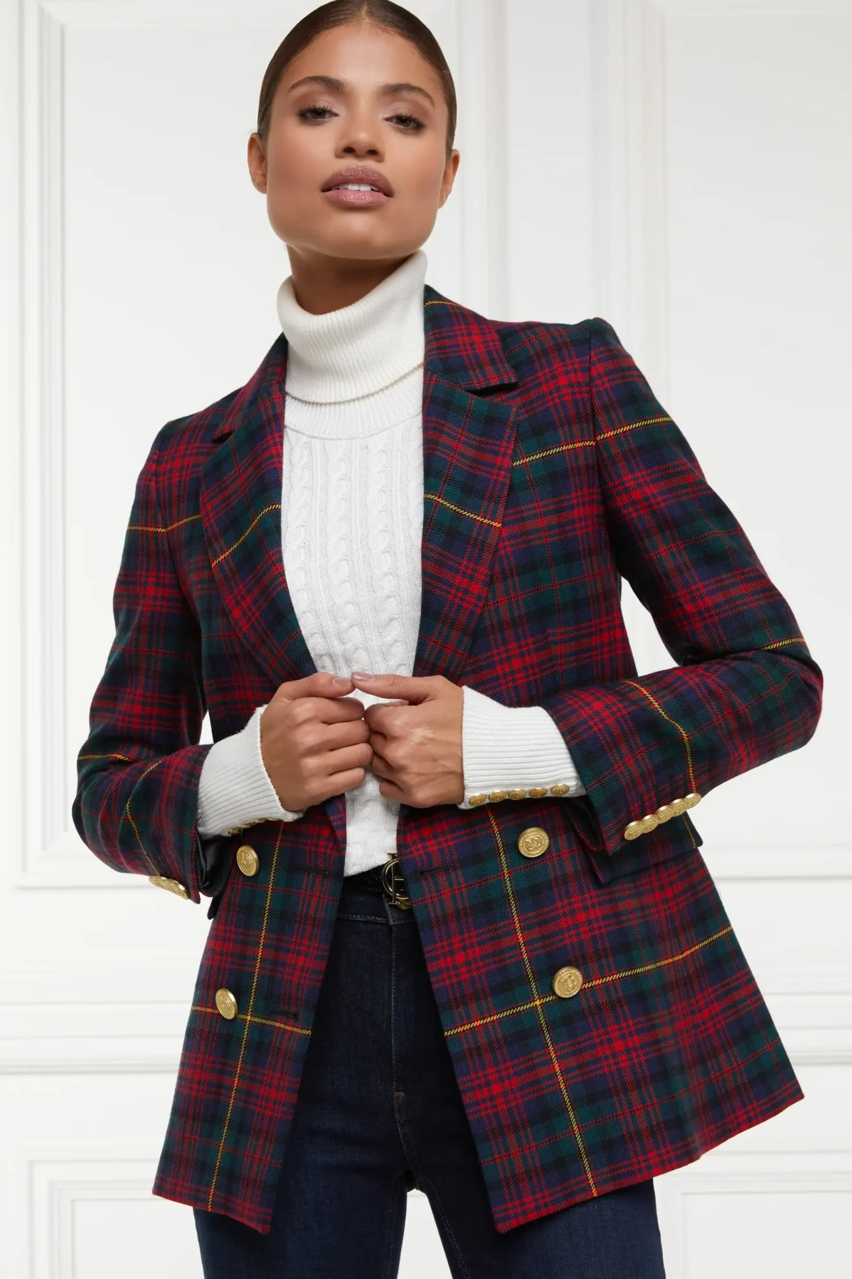 Holland Cooper Double Breasted Blazer Logan Tartan Clearance