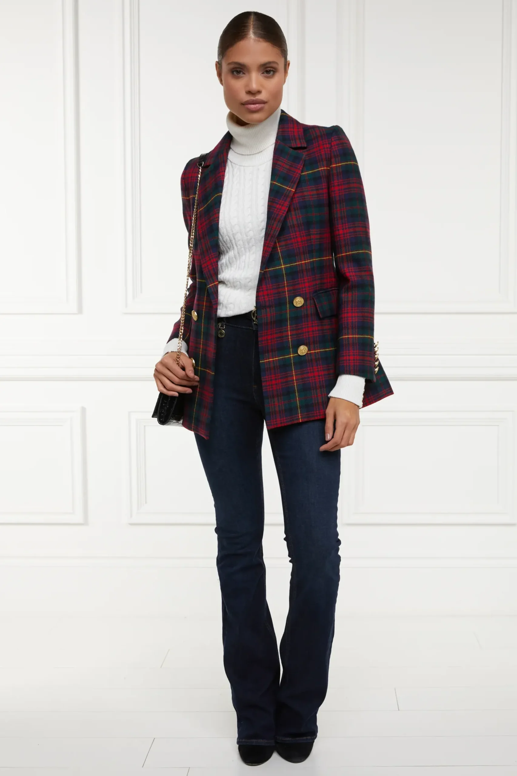 Holland Cooper Double Breasted Blazer Logan Tartan Clearance