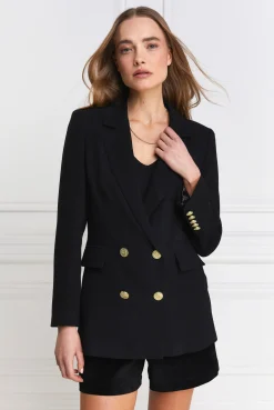 Holland Cooper Double Breasted Blazer Black Linen Sale