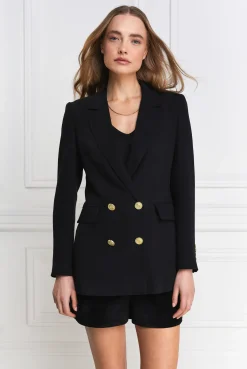 Holland Cooper Double Breasted Blazer Black Linen Sale