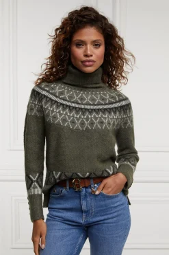 Holland Cooper Fairisle Knit Khaki New
