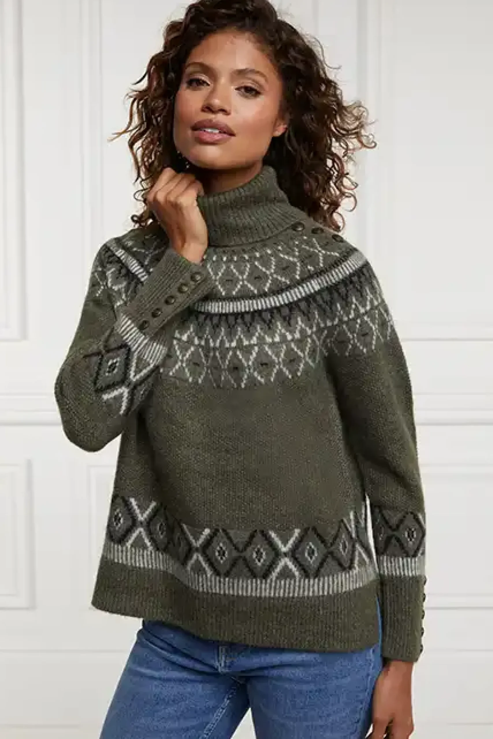 Holland Cooper Fairisle Knit Khaki New