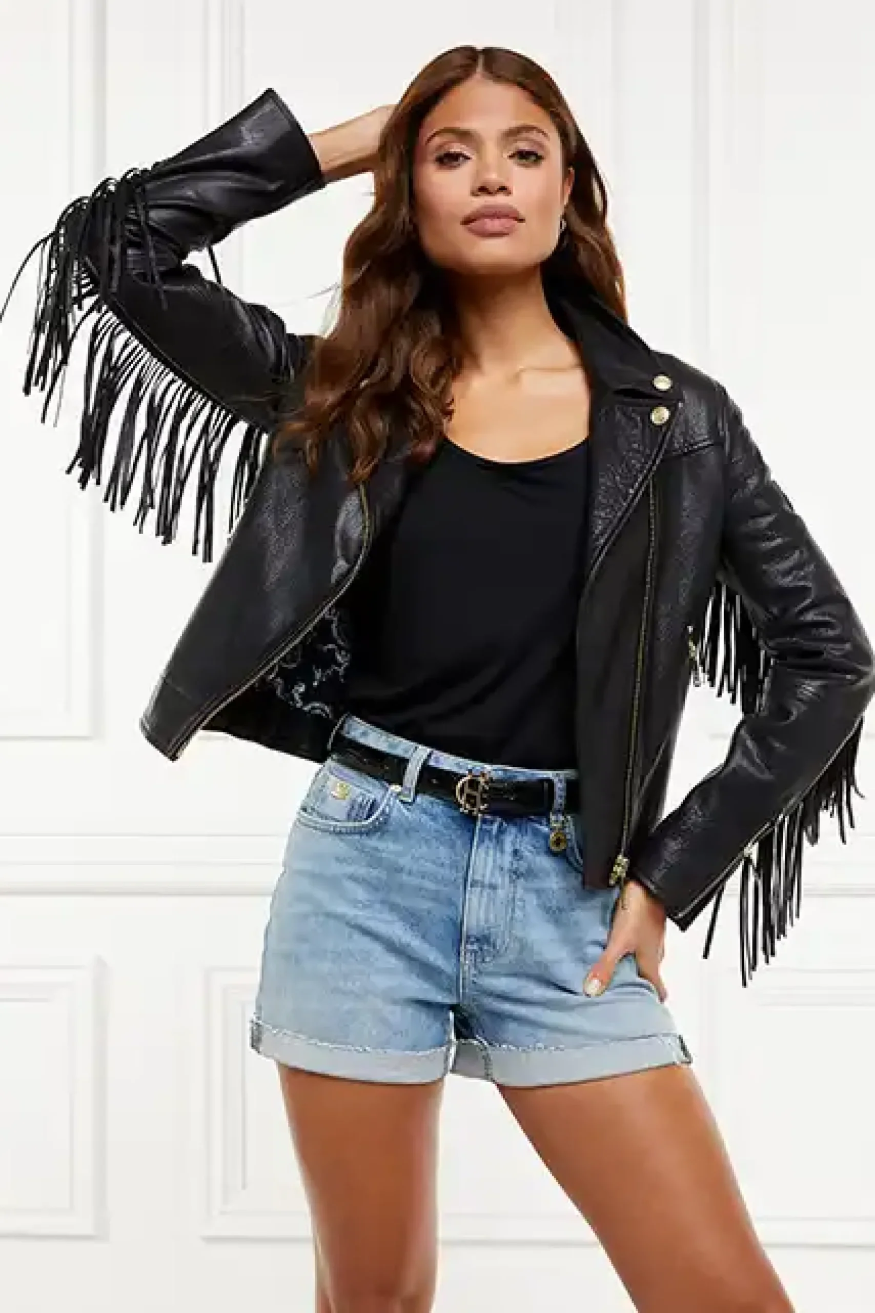 Holland Cooper Fringed Leather Biker Jacket Discount