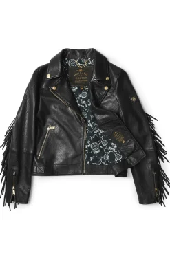 Holland Cooper Fringed Leather Biker Jacket Discount