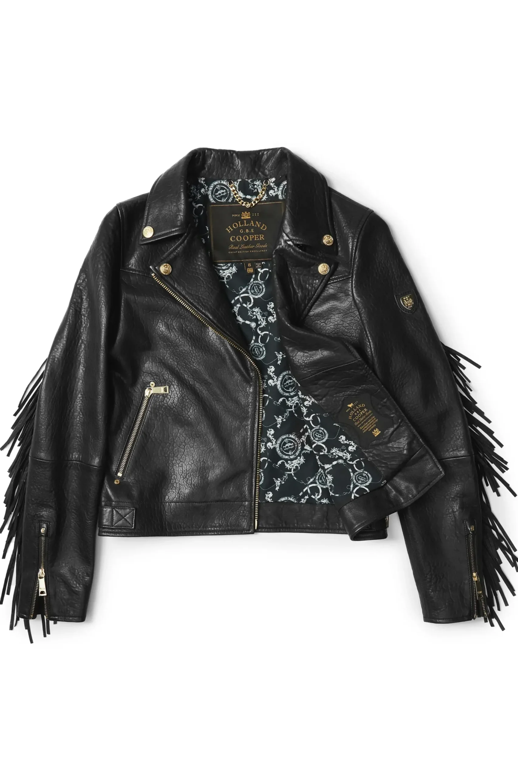 Holland Cooper Fringed Leather Biker Jacket Discount