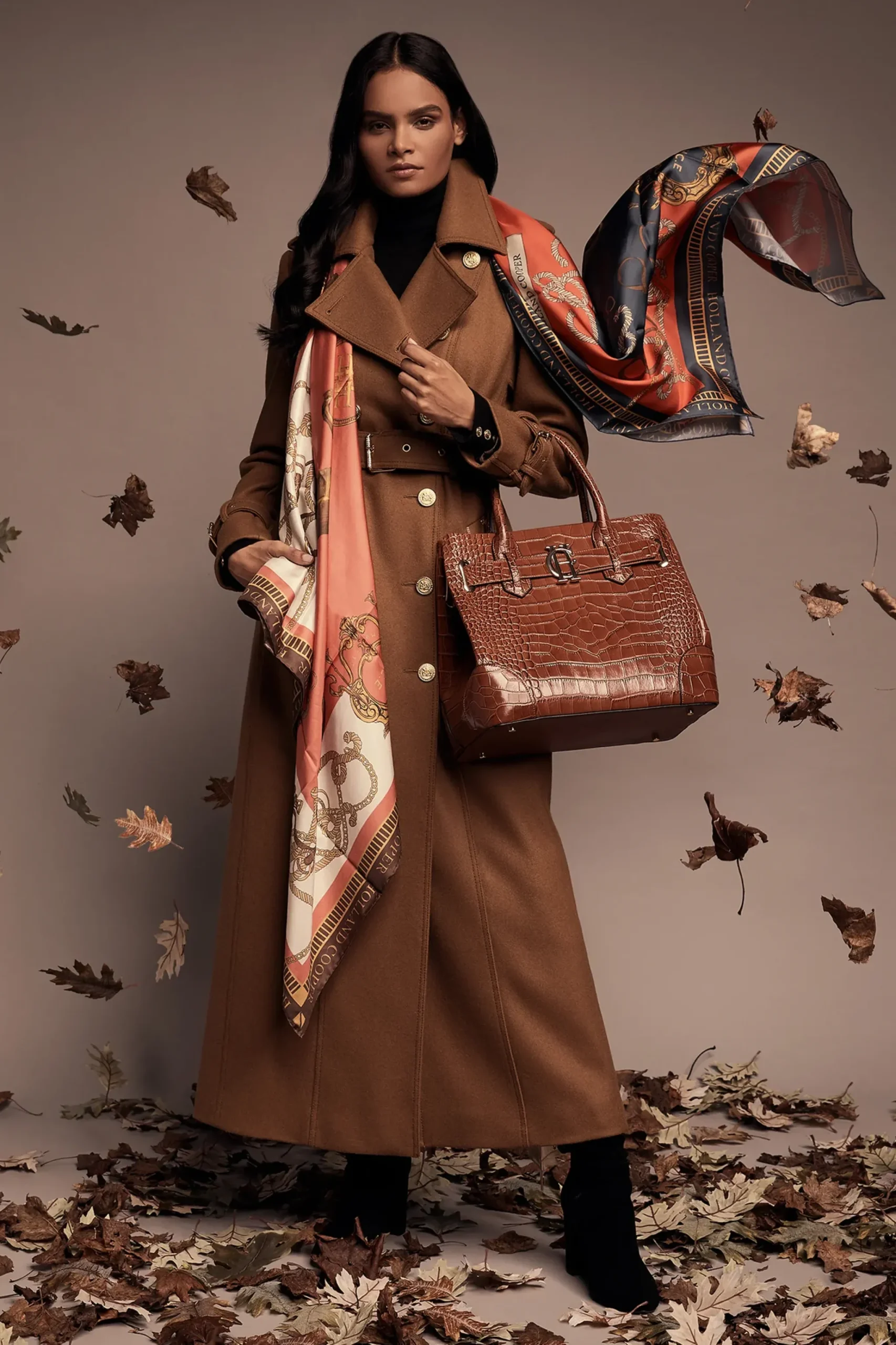 Holland Cooper Full Length Chelsea Trench Coat Dark Camel Hot