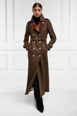 Holland Cooper Full Length Chelsea Trench Coat Tobacco Herringbone Best