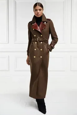 Holland Cooper Full Length Chelsea Trench Coat Tobacco Herringbone Best