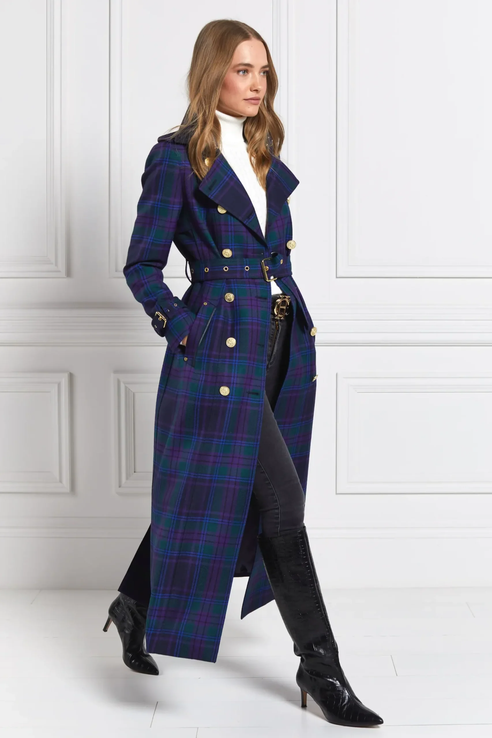 Holland Cooper Full Length Marlborough Trench Coat Heather Tartan Online