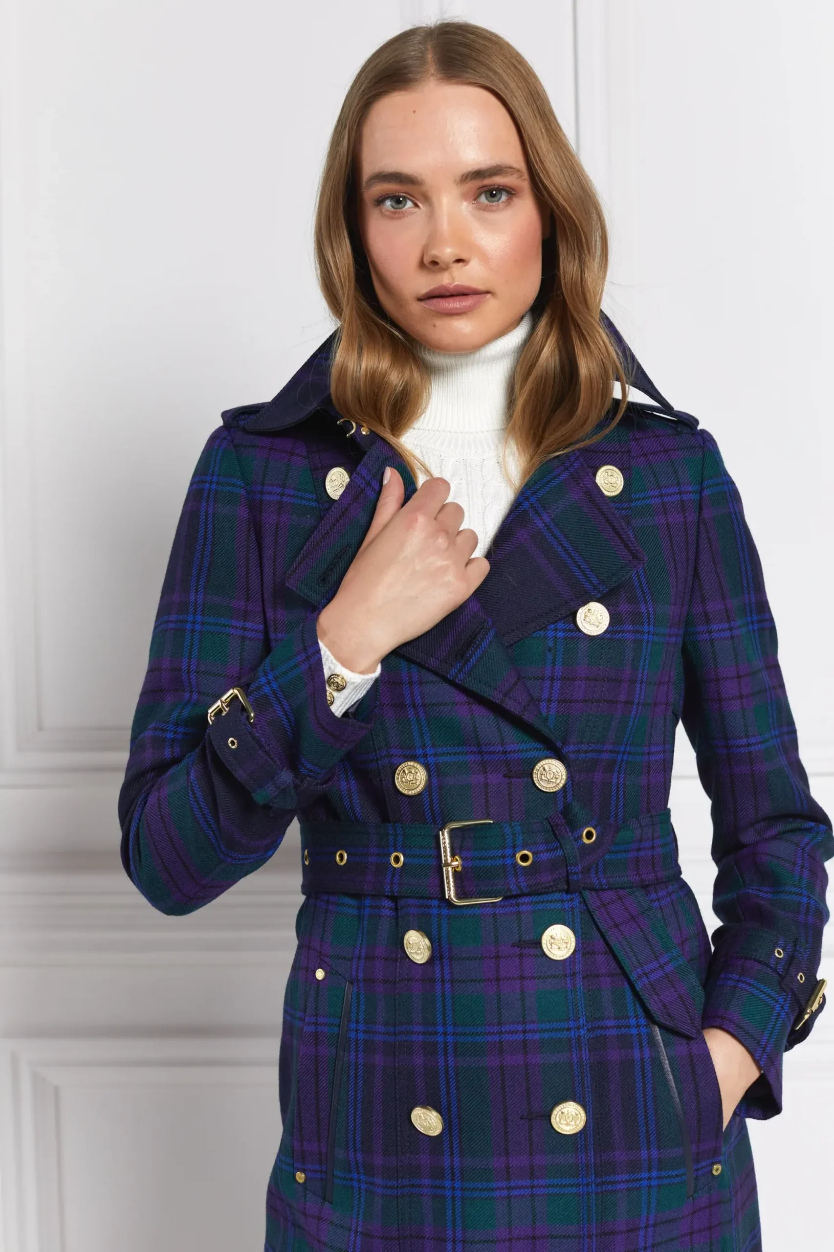 Holland Cooper Full Length Marlborough Trench Coat Heather Tartan Online