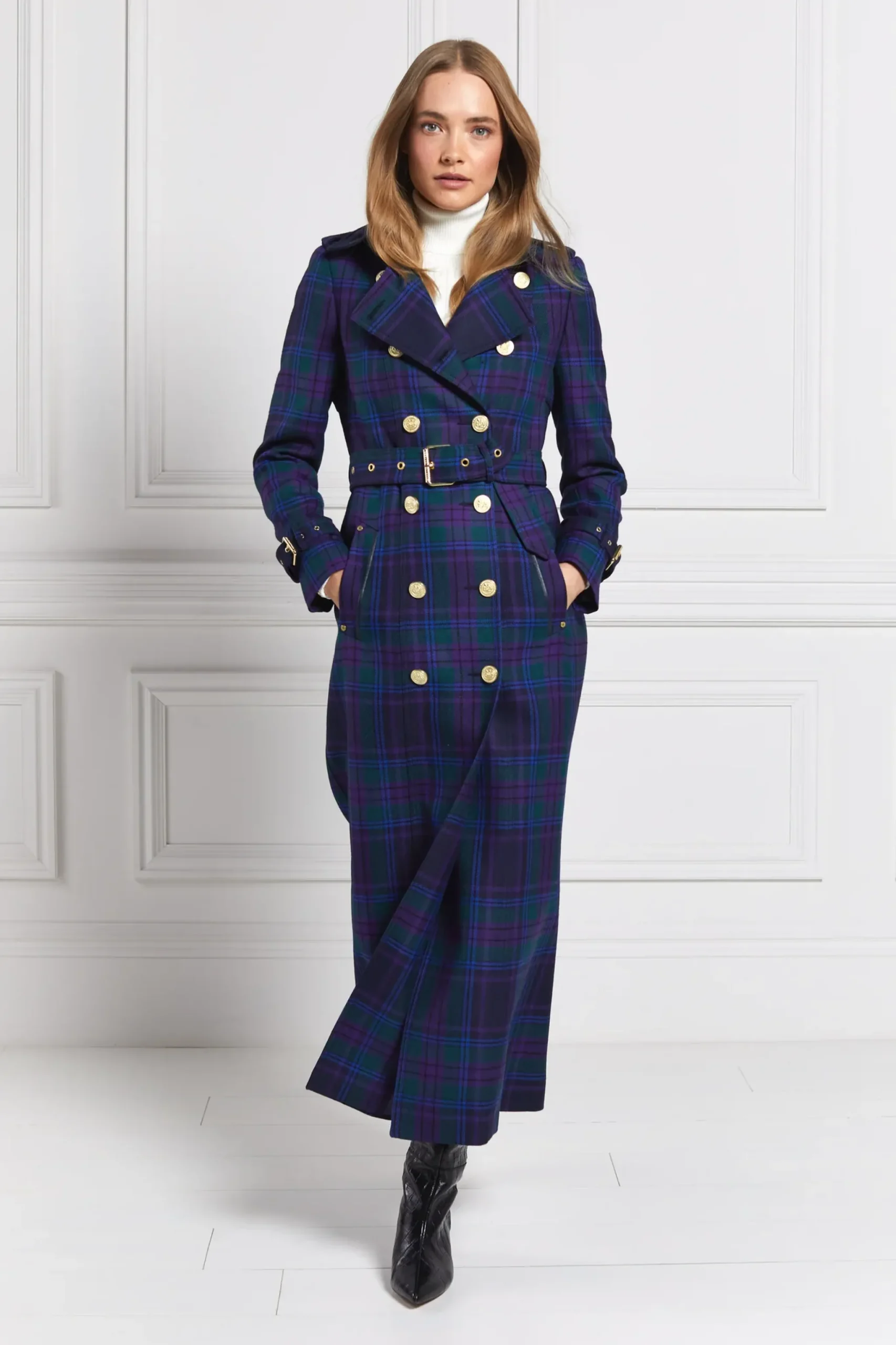 Holland Cooper Full Length Marlborough Trench Coat Heather Tartan Online