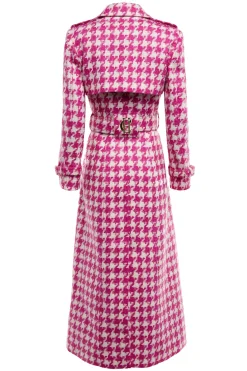 Holland Cooper Full Length Marlborough Trench Coat Hot Pink Large Scale Houndstooth New