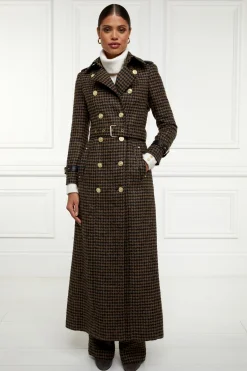 Holland Cooper Full Length Marlborough Trench Coat Chocolate Houndstooth Best