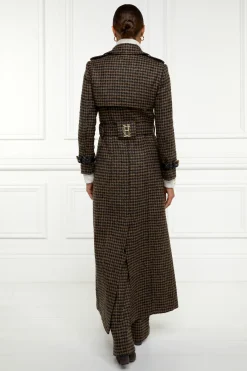Holland Cooper Full Length Marlborough Trench Coat Chocolate Houndstooth Best