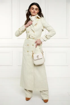 Holland Cooper Full Length Marlborough Trench Coat Ivory Sparkle Tweed Outlet