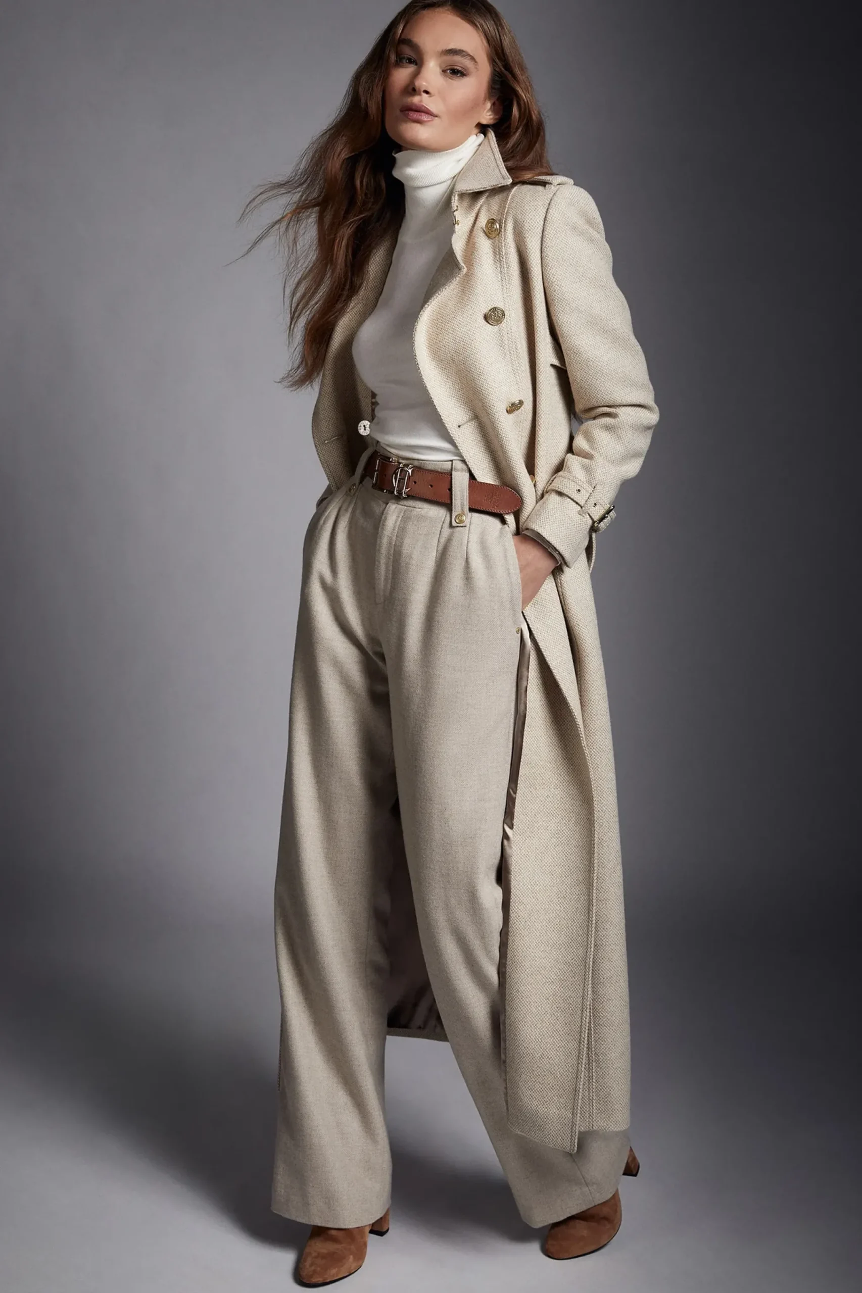 Holland Cooper Full Length Marlborough Trench Coat Biscuit Clearance