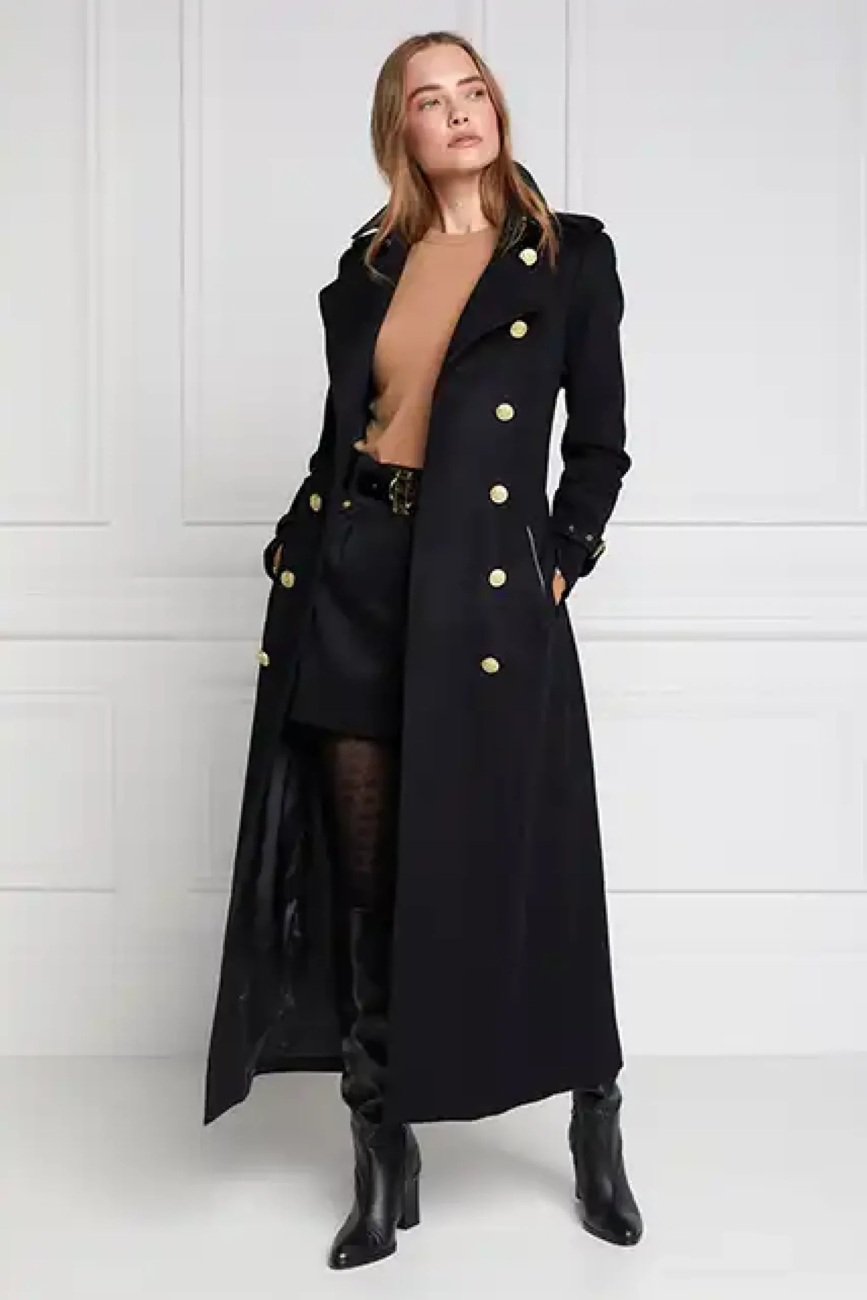 Holland Cooper Full Length Marlborough Trench Coat Soft Black New