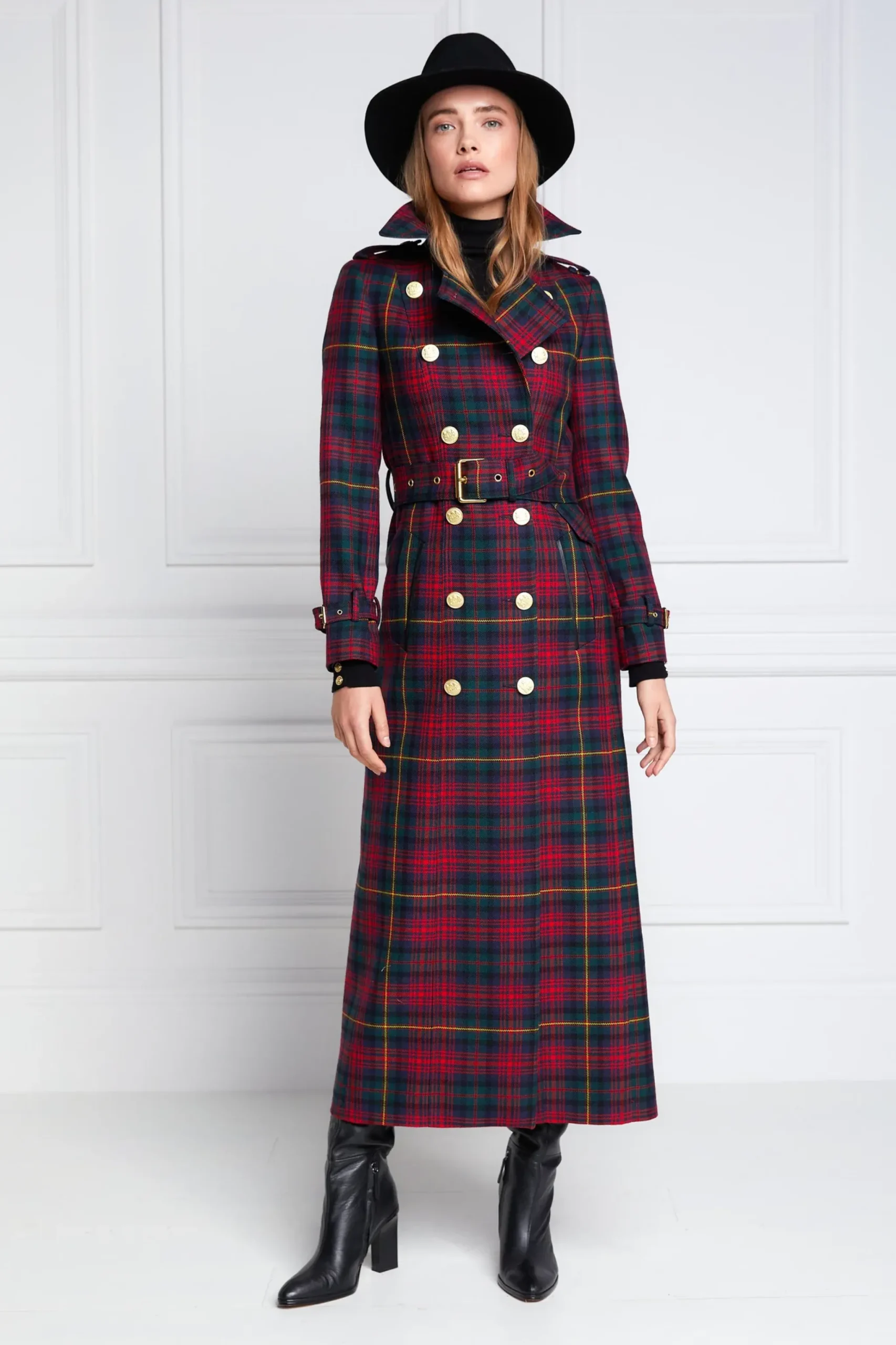 Holland Cooper Full Length Marlborough Trench Coat Logan Tartan Online