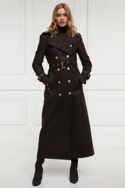 Holland Cooper Full Length Marlborough Trench Coat Chocolate Herringbone New
