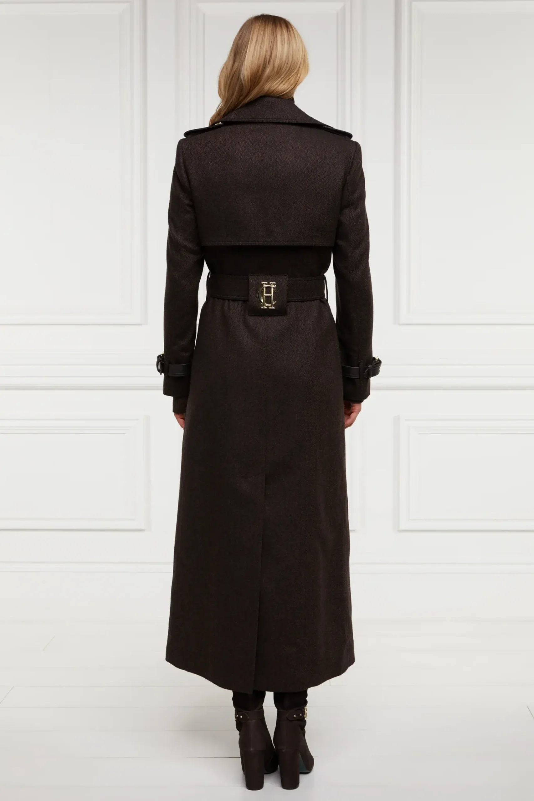 Holland Cooper Full Length Marlborough Trench Coat Chocolate Herringbone New