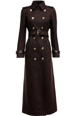 Holland Cooper Full Length Marlborough Trench Coat Chocolate Herringbone New